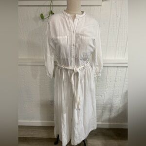 Zara Basics Denim White Button Long A-Line Dress EUC Pockets Belt 8